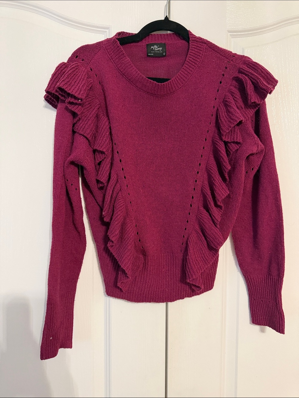 Magenta Ruffle Detail Sweater - Women's